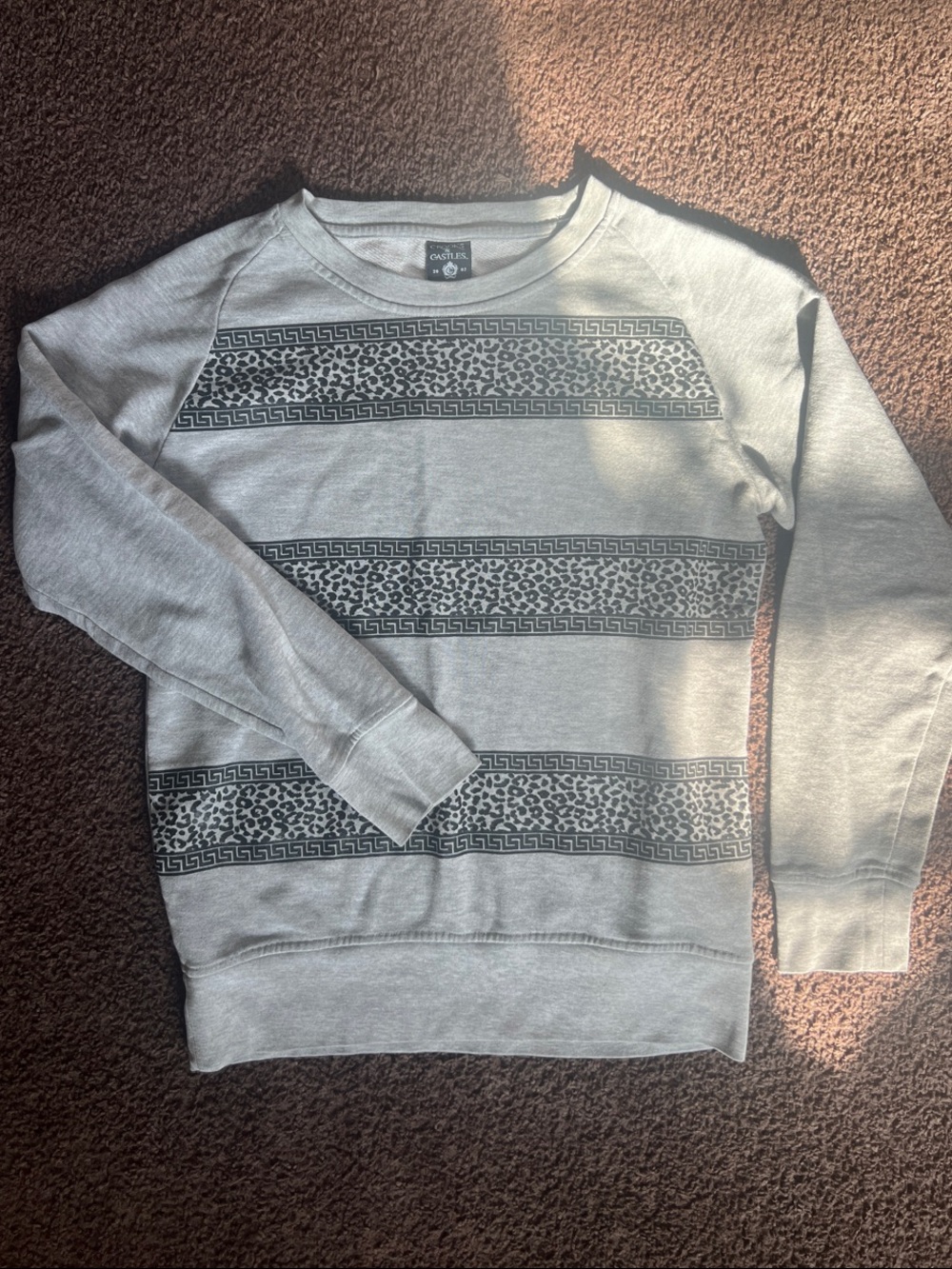 Crooks & Castles Light Gray Crewneck Sweater with Black Stripe Pattern
